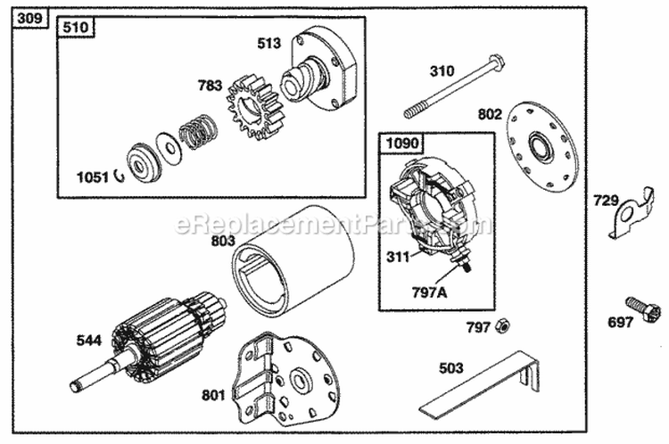 Electric Starter Diagram and Parts List for 255702-0117-01  Briggs and Stratton Engine